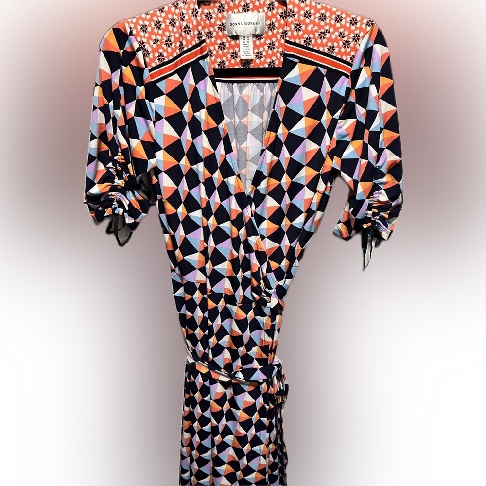 Donna Morgan Geometric Print wrap Dress (D3) - Picture 2 of 9